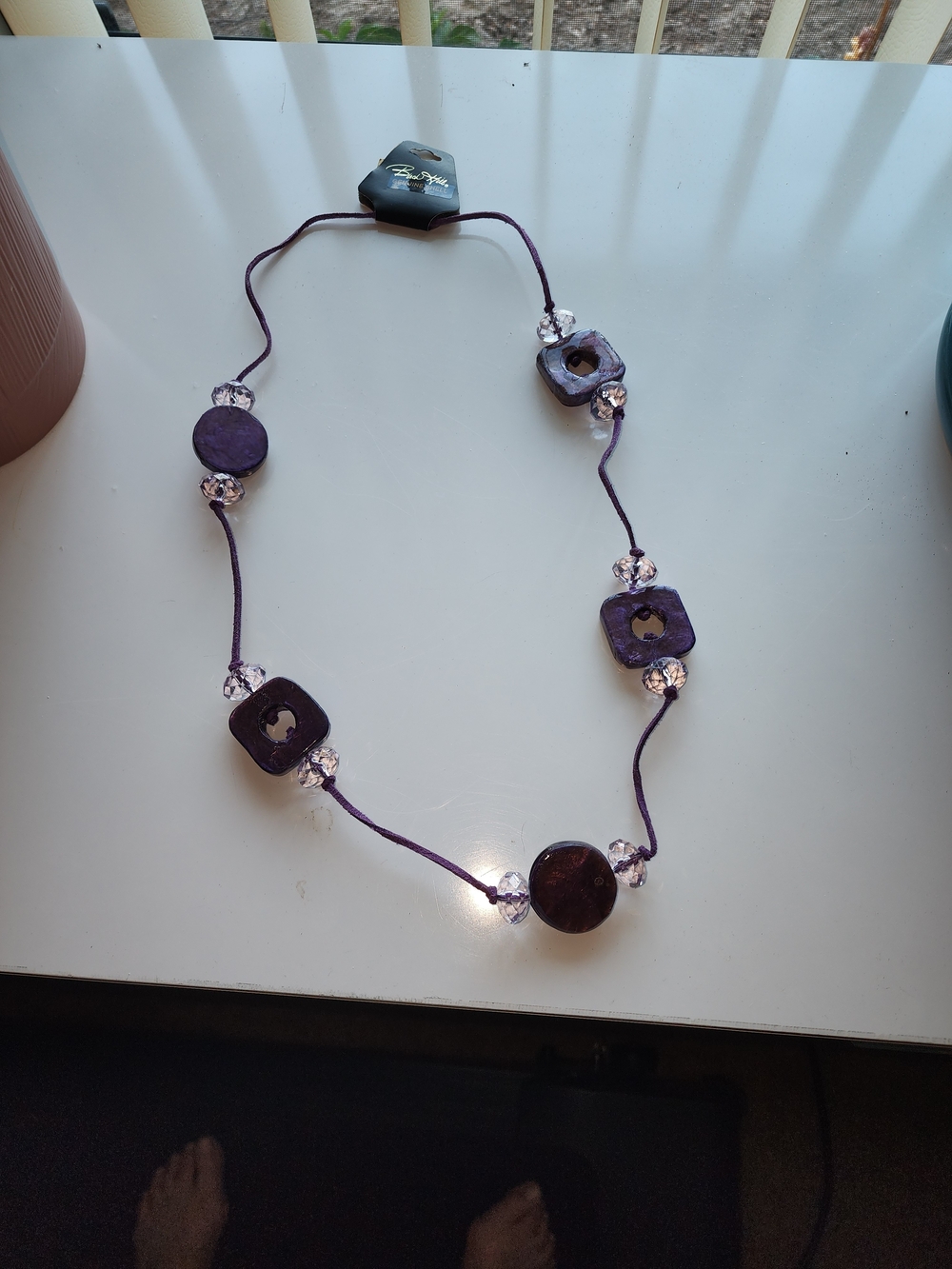 Birch Hill - NWT -Purple Beaded Cord Pendant Necklace - Genuine Shell